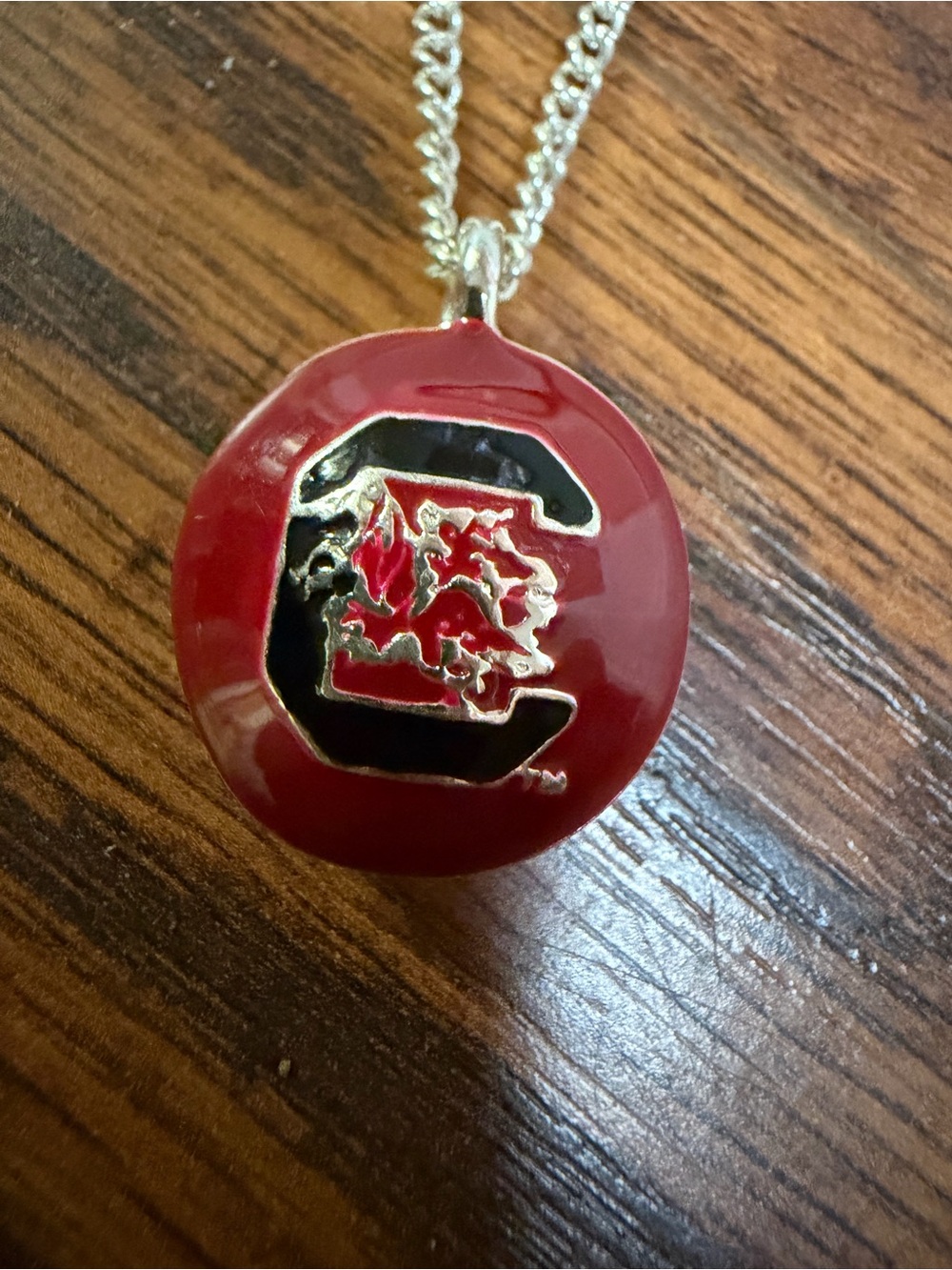 South Carolina Gamecocks USC Necklace Enamel Block C Pendant Garnet Silver Tone